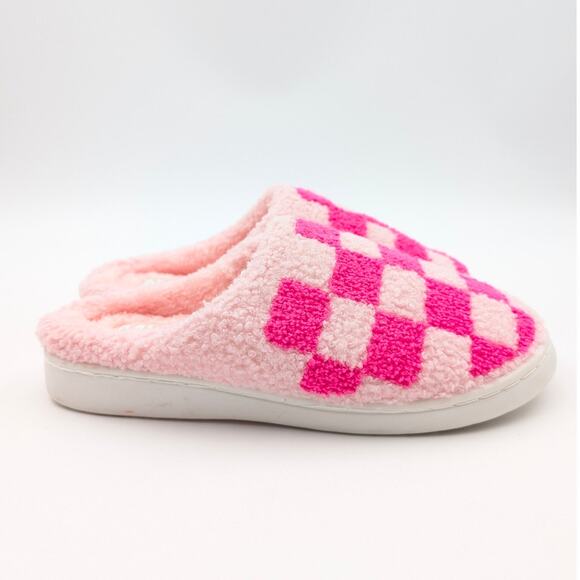 Mia Cozi Faux Fur Check Slide Slippers Backless Women's Pink Size US8M EU39 - Picture 3 of 10